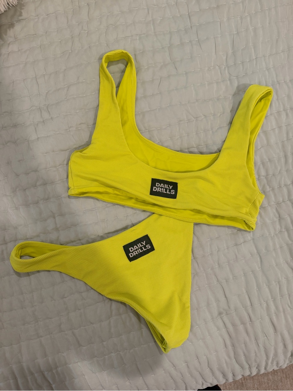 Daily Drills Bright Yellow Ribbed Bikini Set with Black Logo